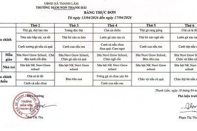 Thực đơn tuần 2 tháng 4 năm 2026 của trẻ