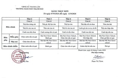 Thực đơn tuần 1 tháng 9 năm 2026 của trẻ