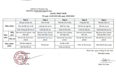 Thực đơn tuần 3 tháng 3 năm 2026 của trẻ