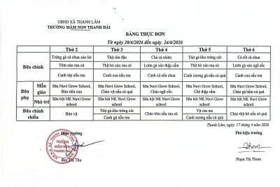 Thực đơn tuần 3 tháng 4 năm 2026 của trẻ