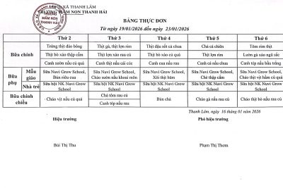 Thực đơn tuần 3 tháng 01 năm 2026 của trẻ
