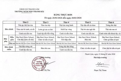 Thực đơn tuần 4 tháng 01 năm 2026 của trẻ