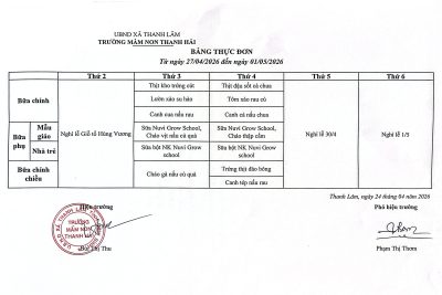 Thực đơn tuần 4 tháng 4 năm 2026 của trẻ