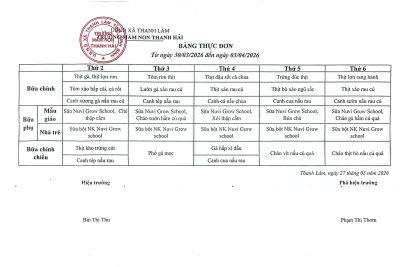 Thực đơn tuần 1 tháng 4 năm 2026 của trẻ