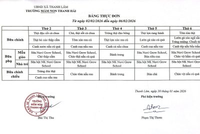 Thực đơn tuần 1 tháng 02 năm 2026 của trẻ