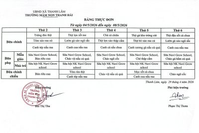 Thực đơn tuần 1 tháng 5 năm 2026 của trẻ