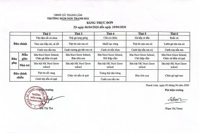 Thực đơn tuần 2 tháng 4 năm 2026 của trẻ