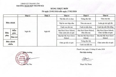 Thực đơn tuần 4 tháng 02 năm 2026 của trẻ