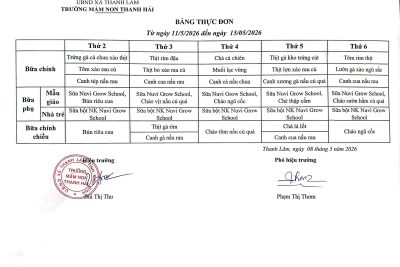 Thực đơn tuần 2 tháng 5 năm 2026 của trẻ