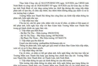 TRƯỜNG MẦM NON THANH HẢI CÔNG KHAI CÁC KÊNH TIẾP NHẬN PHẢN ÁNH, KIẾN NGHỊ